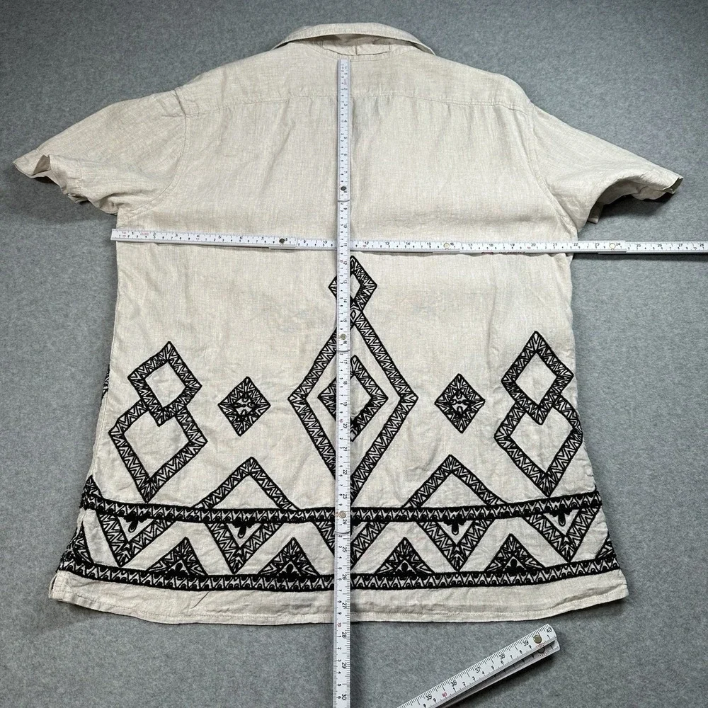 Banana Republic SS Linen Diamro‎ Shirt M Natural Embroidered Resort